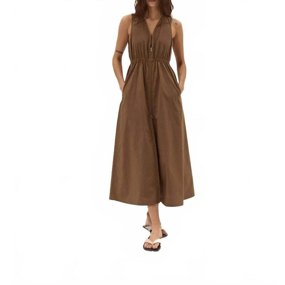 NEW DELUC rubbens poplin sleeveless maxi dress in chocolate